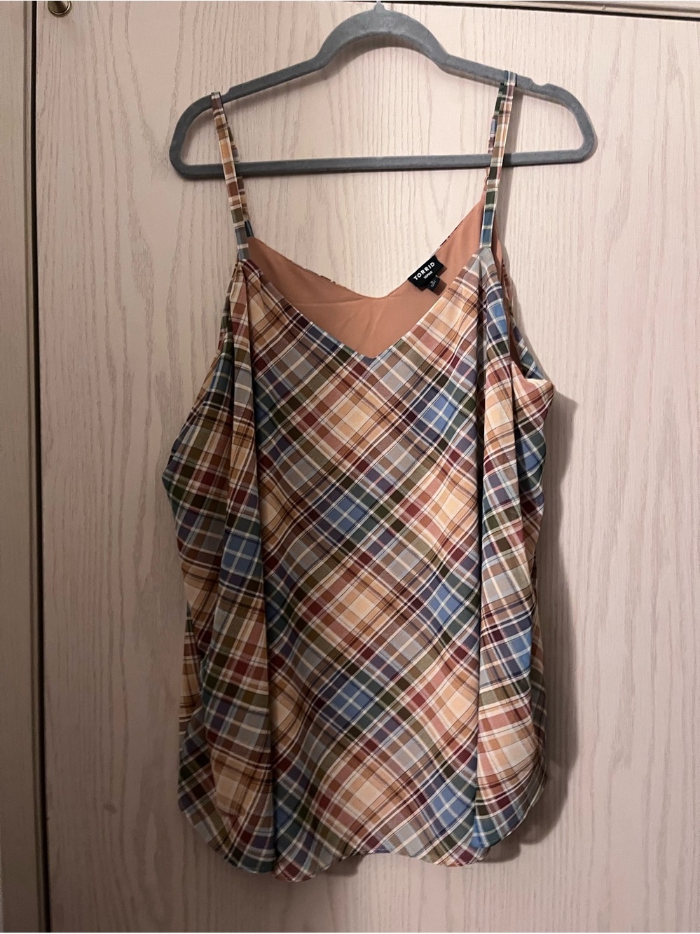torrid Plaid Satin Cami in Blue and Brown Tones